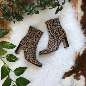 Charles David Leopard Calf Hair Heeled Booties.